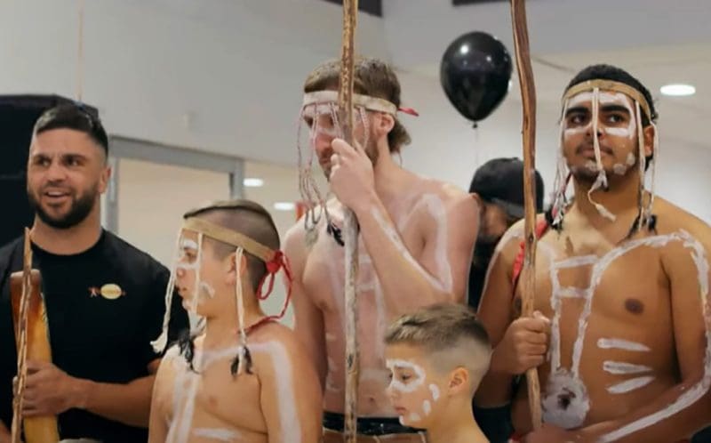 A close-up of Aboriginal Australian dancers